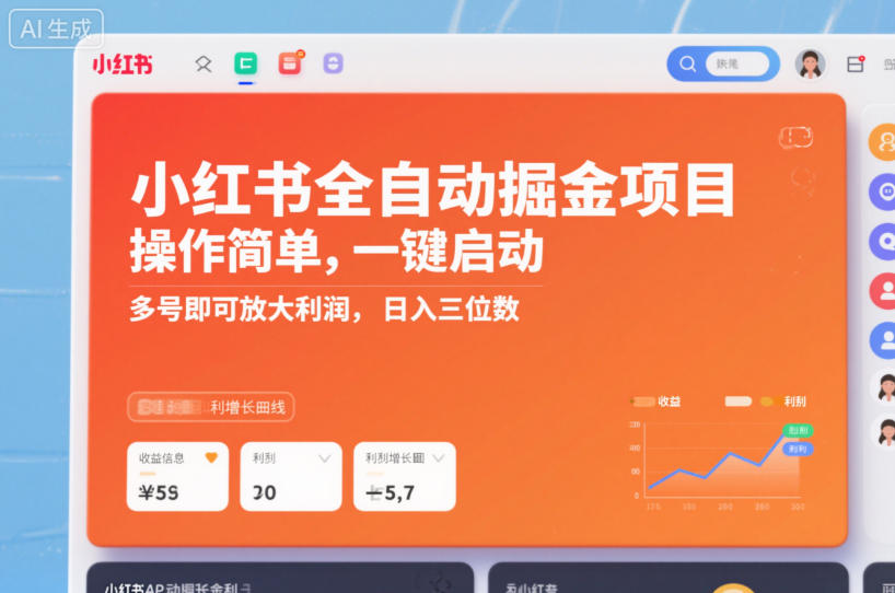 小红书全自动掘金项目,操作简单,一键启动,多号即可放大利润,日入三位数【揭秘】 1 小红书全自动掘金项目,操作简单,一键启动,多号即可放大利润,日入三位数【揭秘】