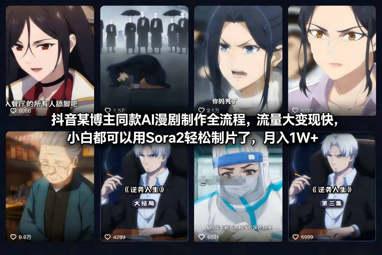 抖音某博主同款AI漫剧制作全流程,流量大变现快,小白都可以用Sora2轻松制片了,月入1W+ 1 抖音某博主同款AI漫剧制作全流程,流量大变现快,小白都可以用Sora2轻松制片了,月入1W+