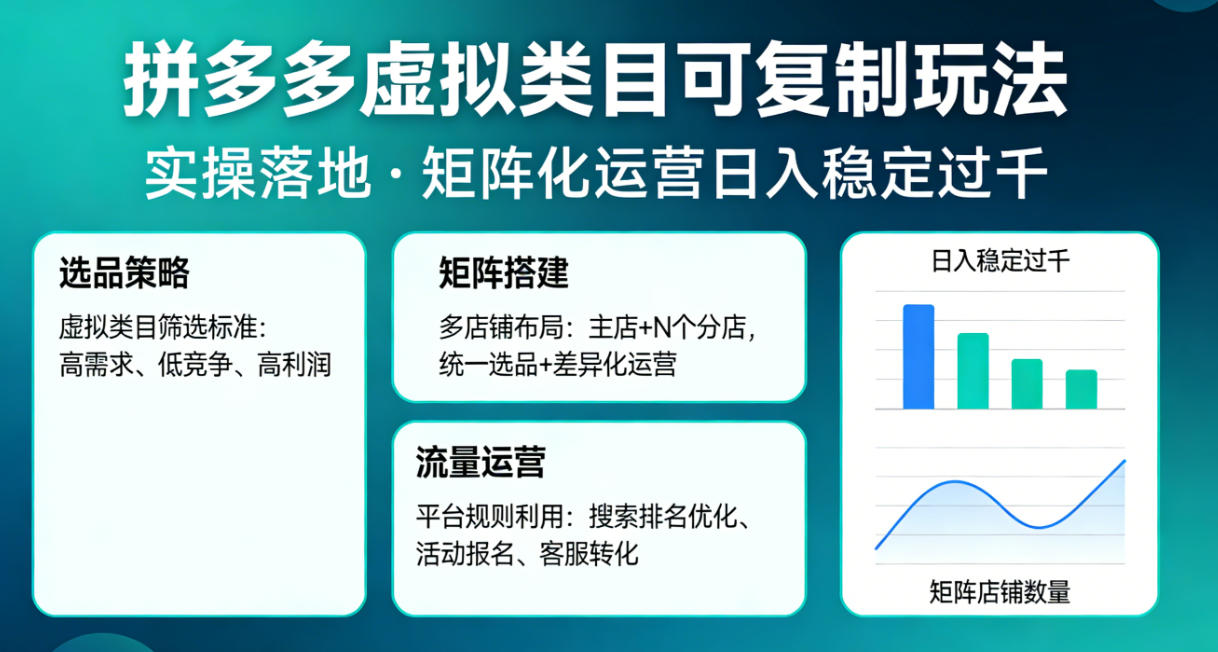 拼多多虚拟类目可复制玩法,实操落地,矩阵化日入稳定过千【揭秘】 1 拼多多虚拟类目可复制玩法,实操落地,矩阵化日入稳定过千【揭秘】
