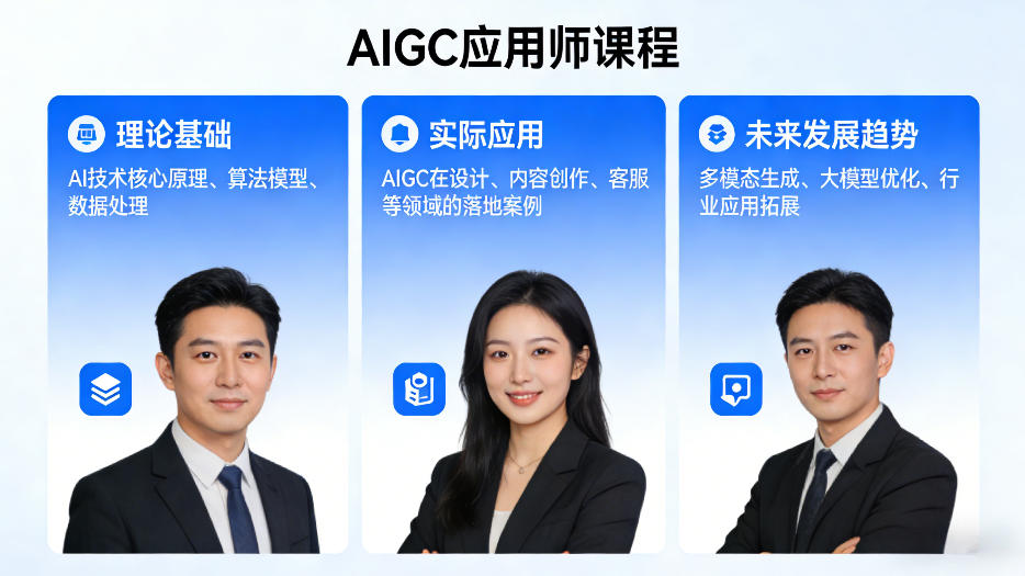 AIGC应用师课程,覆盖了AI技术的理论基础、实际应用、以及未来发展趋势 1 AIGC应用师课程,覆盖了AI技术的理论基础、实际应用、以及未来发展趋势