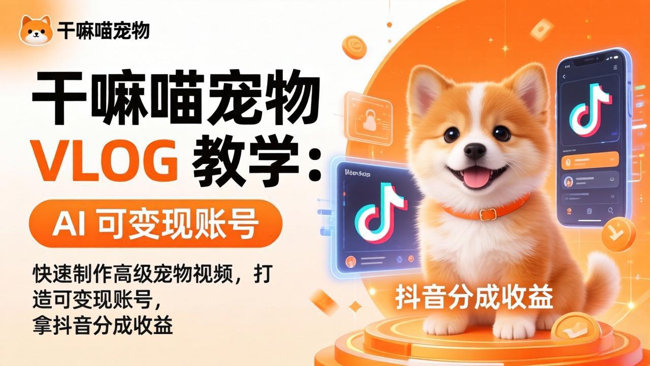 干嘛喵宠物 VLOG 教学:AI 快速制作高级宠物视频,打造可变现账号,拿抖音分成收益 1 20260405150118 69d2793e091fe