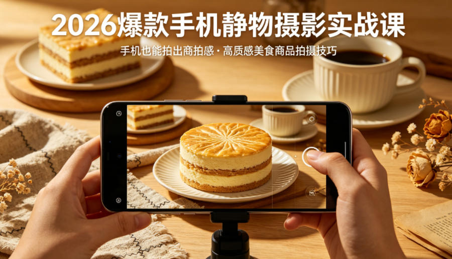 2026爆款手机静物摄影实战课,手机也能拍出商拍感,学会拍出高质感美食商品 1 2026爆款手机静物摄影实战课,手机也能拍出商拍感,学会拍出高质感美食商品