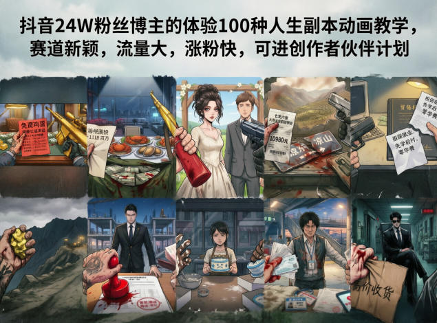 抖音24W粉丝博主的体验100种人生副本动画教学,赛道新颖,流量大,涨粉快,可进创作者伙伴计划 1 抖音24W粉丝博主的体验100种人生副本动画教学,赛道新颖,流量大,涨粉快,可进创作者伙伴计划