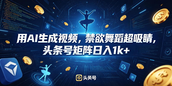 用AI生成视频,禁欲舞蹈超吸睛,头条号矩阵日入1k+ 1 用AI生成视频,禁欲舞蹈超吸睛,头条号矩阵日入1k+
