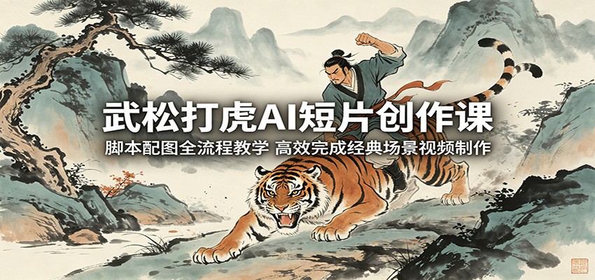 武松打虎AI短片创作课:脚本配图全流程教学,高效完成经典场景视频制作网创-网赚-电商-tk-出海-AI-抖音-快手-小红书-视频号-玩法-创业-小程序-公众号-私域-s粉网创智库