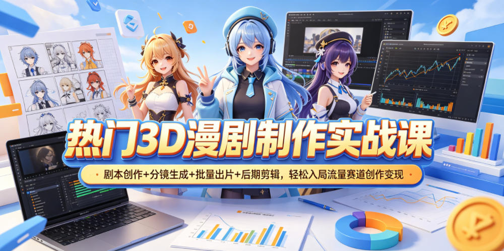 热门3D漫剧制作实战课,剧本创作+分镜生成+批量出片+后期剪辑,轻松入局流量赛道创作变现 1 热门3D漫剧制作实战课,剧本创作+分镜生成+批量出片+后期剪辑,轻松入局流量赛道创作变现