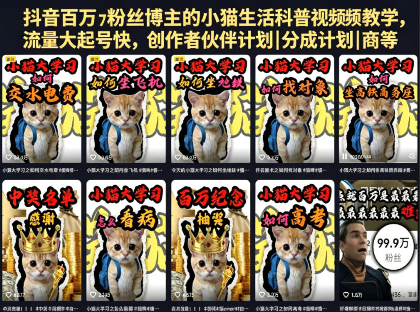 抖音百万粉丝博主的小猫生活科普视频教学,流量大起号快,创作者伙伴计划|分成计划|商单|收徒等 1 抖音百万粉丝博主的小猫生活科普视频教学,流量大起号快,创作者伙伴计划|分成计划|商单|收徒等