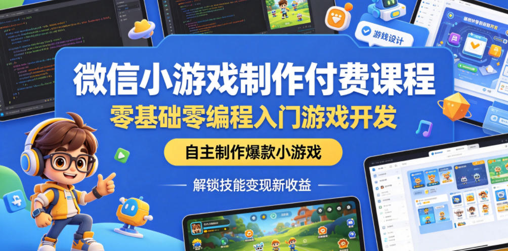 微信小游戏制作付费课程,零基础零编程入门游戏开发,自主制作爆款小游戏,解锁技能变现新收益 1 微信小游戏制作付费课程,零基础零编程入门游戏开发,自主制作爆款小游戏,解锁技能变现新收益