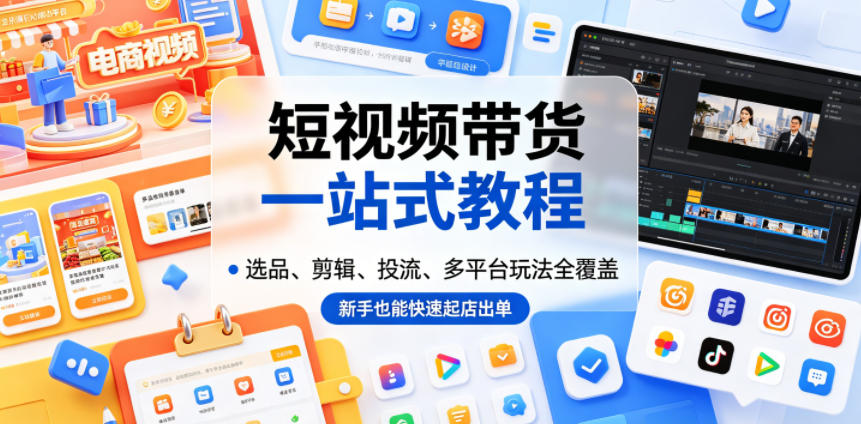 短视频带货一站式教程,选品、剪辑、投流、多平台玩法全覆盖,新手也能快速起店出单 1 短视频带货一站式教程,选品、剪辑、投流、多平台玩法全覆盖,新手也能快速起店出单
