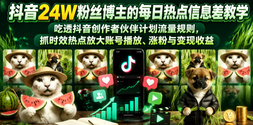抖音24W粉丝博主的每日热点信息差教学,吃透创作者伙伴计划流量规则,抓时效热点放大账号播放、涨粉与变现收益 1 抖音24W粉丝博主的每日热点信息差教学,吃透创作者伙伴计划流量规则,抓时效热点放大账号播放、涨粉与变现收益