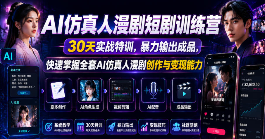 AI仿真人漫剧短剧训练营,30天实战特训,暴力输出成品,快速掌握全套AI仿真人漫剧创作与变现能力 1 AI仿真人漫剧短剧训练营,30天实战特训,暴力输出成品,快速掌握全套AI仿真人漫剧创作与变现能力