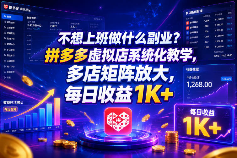 不想上班做什么副业?拼多多虚拟店系统化教学,多店矩阵放大,每日收益1K+【揭秘】 1 不想上班做什么副业?拼多多虚拟店系统化教学,多店矩阵放大,每日收益1K+【揭秘】
