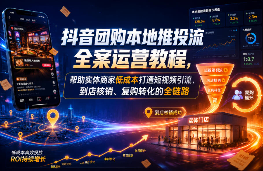 抖音团购本地推投流全案运营教程,帮助实体商家低成本打通短视频引流、到店核销、复购转化的全链路 1 抖音团购本地推投流全案运营教程,帮助实体商家低成本打通短视频引流、到店核销、复购转化的全链路