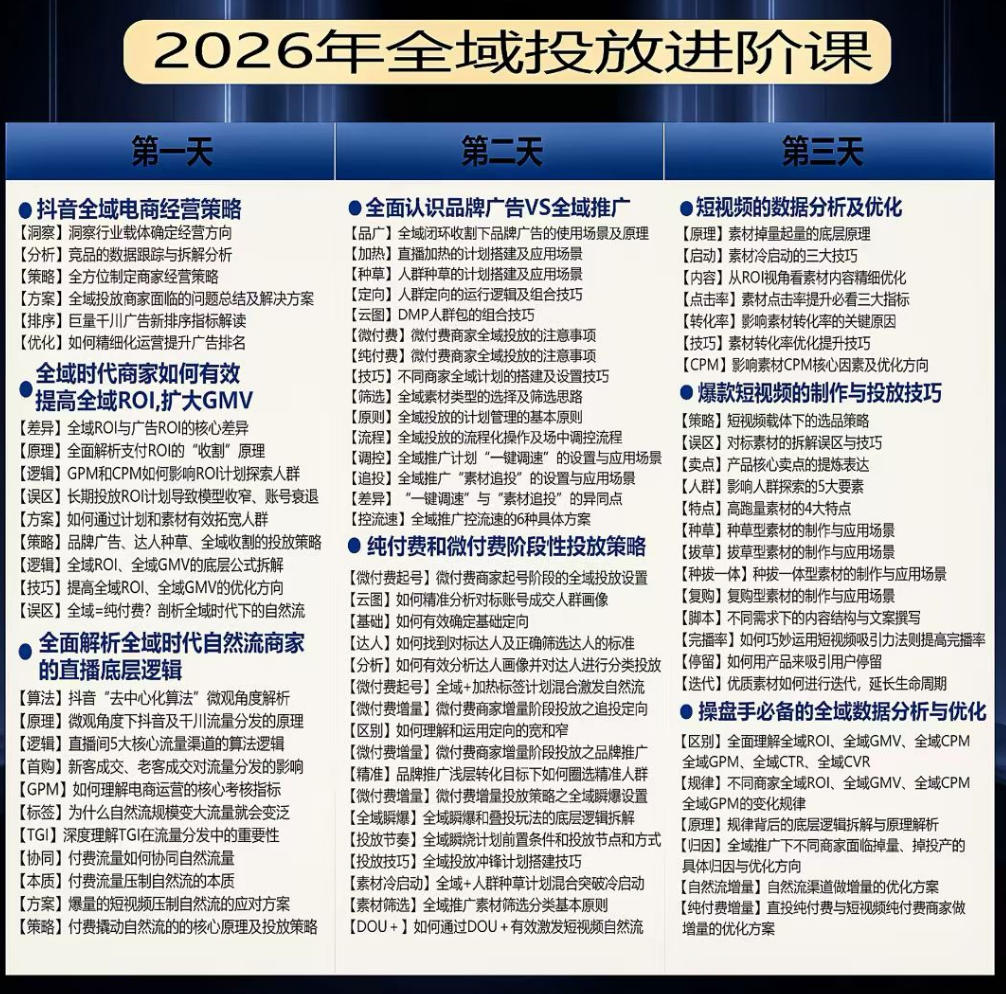 千川扫地僧2026抖音全域投放进阶课,少走弯路·快速起量·掌控增长,6月12-14号杭州线下课 2 千川扫地僧2026抖音全域投放进阶课,少走弯路·快速起量·掌控增长,6月12-14号杭州线下课