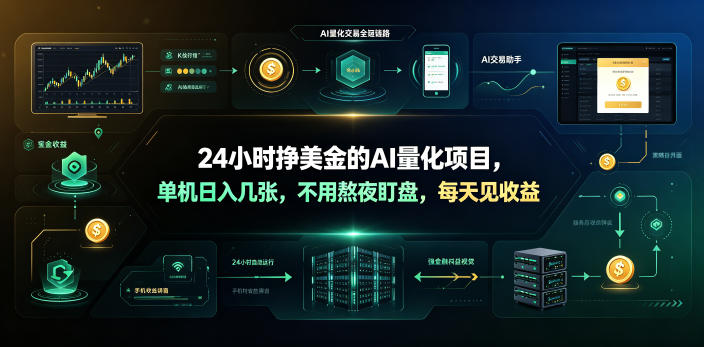 24小时挣美金的AI量化项目,单机日入几十美刀,不用熬夜盯盘,每天见收益【揭秘】 1 24小时挣美金的AI量化项目,单机日入几十美刀,不用熬夜盯盘,每天见收益【揭秘】