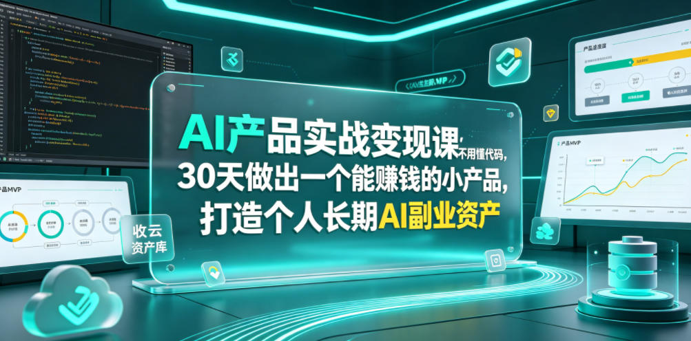 AI产品实战变现课,不用懂代码,30天做出一个能賺钱的小产品,打造个人长期AI副业资产 1 AI产品实战变现课,不用懂代码,30天做出一个能賺钱的小产品,打造个人长期AI副业资产