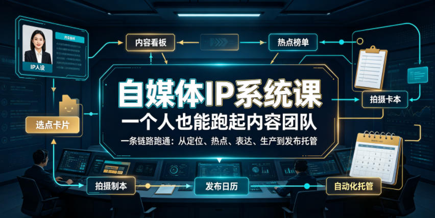 自媒体IP系统课,一个人也能跑起内容团队,一条链路跑通,从定位、热点、表达、生产到发布托管 1 自媒体IP系统课,一个人也能跑起内容团队,一条链路跑通,从定位、热点、表达、生产到发布托管