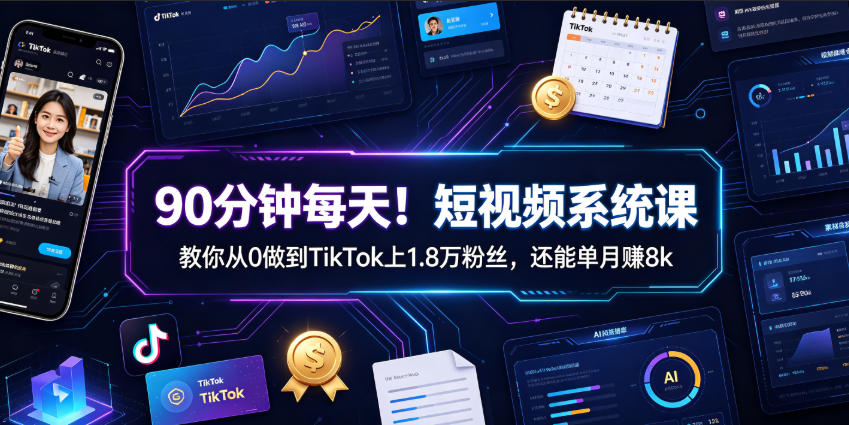 90分钟每天!短视频系统课教你从0做到TikTok上1.8万粉丝,还能单月賺8k【原创双语字幕】 1 90分钟每天!短视频系统课教你从0做到TikTok上1.8万粉丝,还能单月賺8k【原创双语字幕】