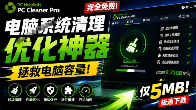 轻松吊打Win系统自带工具!电脑清理神器,拯救电脑容量,仅5MB,完全免费使用PC Cleaner Pro 1 轻松吊打Win系统自带工具!电脑清理神器,拯救电脑容量,仅5MB,完全免费使用PC Cleaner Pro