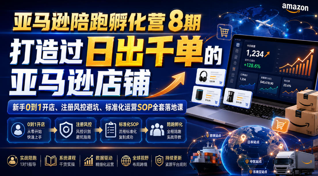 亚马逊陪跑孵化营8期,打造过日出千单的亚马逊店铺,新手0到1开店、注册风控避坑、标准化运营SOP全套落地课 1 亚马逊陪跑孵化营8期,打造过日出千单的亚马逊店铺,新手0到1开店、注册风控避坑、标准化运营SOP全套落地课
