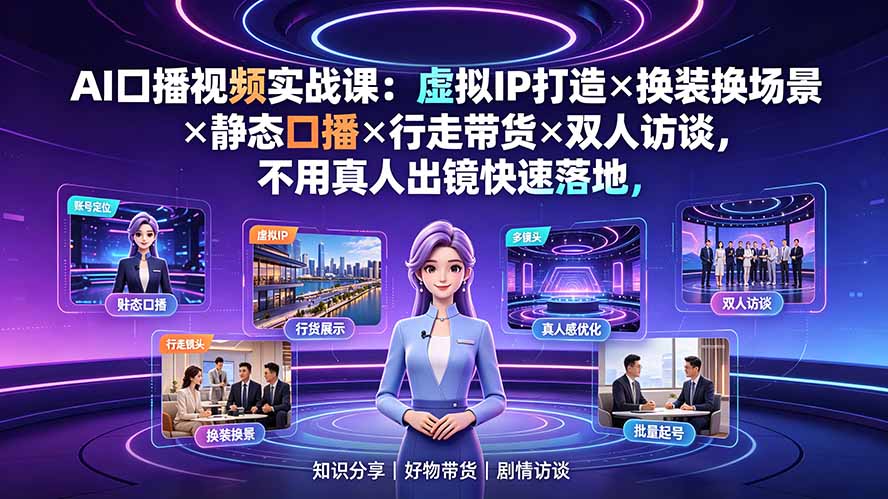 AI口播视频实战课:虚拟IP打造×换装换场景×静态口播×行走带货×双人访谈,不用真人出镜快速落地 1 20260717151356 6a5a46b41004e