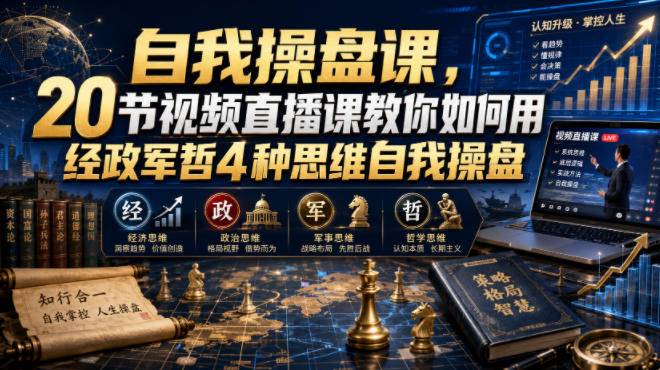 自我操盘课,20节视频直播课教你如何用经政军哲4种思维自我操盘 1 自我操盘课,20节视频直播课教你如何用经政军哲4种思维自我操盘