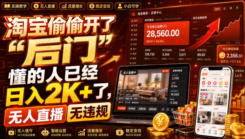 淘宝偷偷开了“后门”,懂的人已经日入2K+了,无人直播无违规,一台电脑=一家24小时营业的线上门店【揭秘】 1 淘宝偷偷开了“后门”,懂的人已经日入2K+了,无人直播无违规,一台电脑=一家24小时营业的线上门店【揭秘】