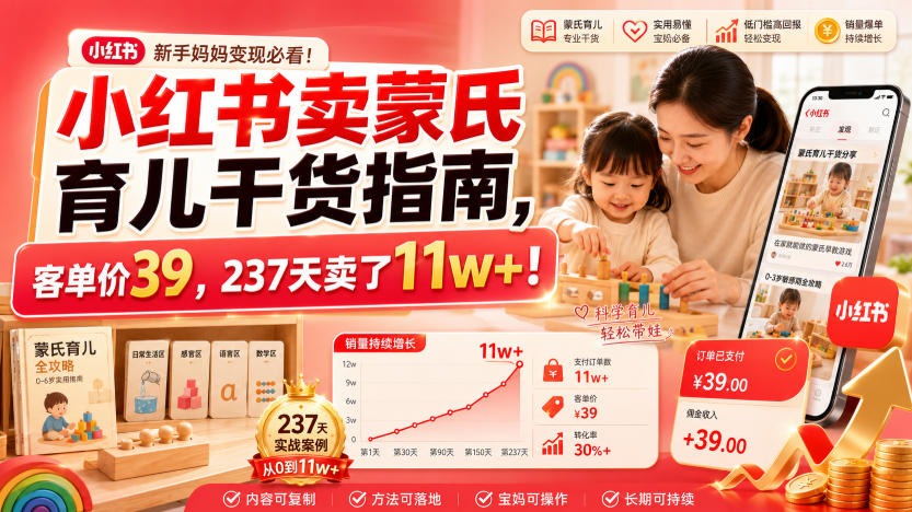 小红书卖蒙氏育儿干货指南,客单价39,237天卖了11w+! 1 小红书卖蒙氏育儿干货指南,客单价39,237天卖了11w+!
