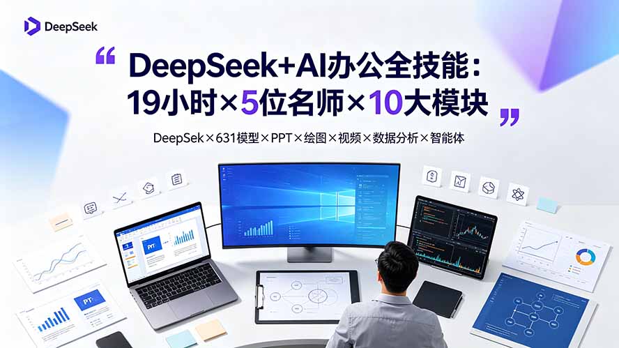 DeepSeek+AI办公全技能:19小时×5位名师×10大模块,DeepSeek×631模型×PPT×绘图×视频×数据分析×智能体 1 20260718150319 6a5b95b7b5029
