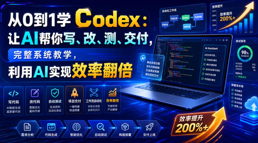 从0到1学Codex:让AI帮你写、改、测、交付,完整系统教学,利用AI实现效率翻倍 1 从0到1学Codex:让AI帮你写、改、测、交付,完整系统教学,利用AI实现效率翻倍