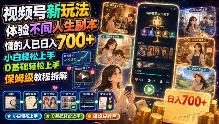 视频号新玩法体验不同人生副本,懂的人已日入700+,小白轻松上手,0基础轻松上手,保姆级教程拆解 1 视频号新玩法体验不同人生副本,懂的人已日入700+,小白轻松上手,0基础轻松上手,保姆级教程拆解