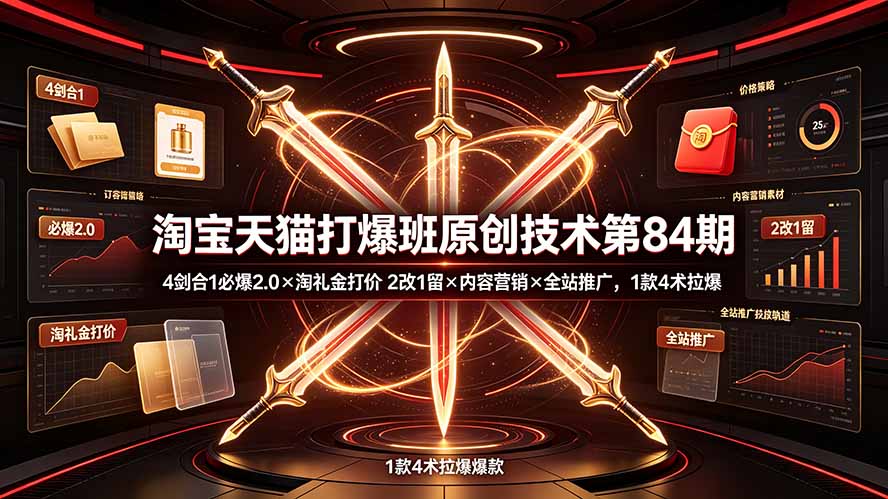 淘宝天猫打爆班原创技术第84期:4剑合1必爆2.0×淘礼金打价×2改1留×内容营销×全站推广,1款4术拉爆 1 20260721145610 6a5f888aa84ee