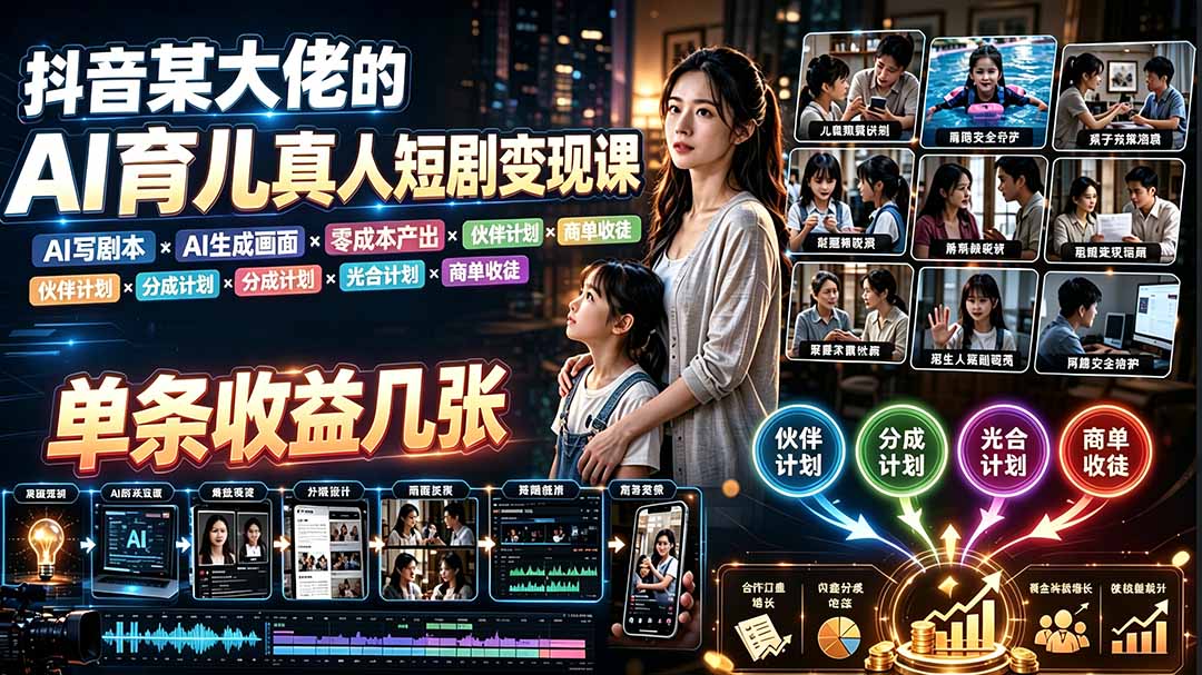 AI育儿真人短剧变现课:AI写剧本×AI生成画面×零成本产出×伙伴计划×分成计划×光合计划×商单收徒 1 20260721150149 6a5f89dd44386