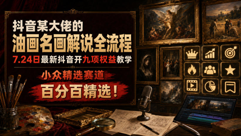 抖音某大佬的油画名画解说全流程,7.24日最新抖音开九项权益教学,小众精选赛道,百分百精选! 1 抖音某大佬的油画名画解说全流程,7.24日最新抖音开九项权益教学,小众精选赛道,百分百精选!