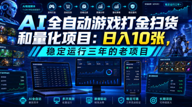 AI全自动游戏打金扫货和量化项目:日入10张,稳定运行三年的老项目!【揭秘】 1 AI全自动游戏打金扫货和量化项目:日入10张,稳定运行三年的老项目!【揭秘】