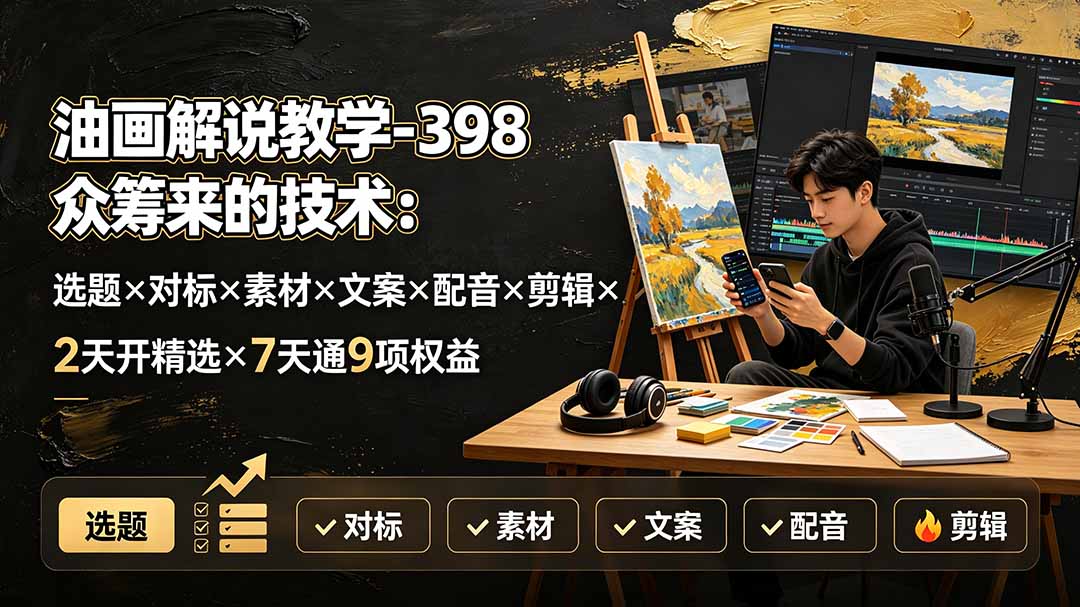 油画解说教学-398众筹来的技术:选题×对标×素材×文案×配音×剪辑×2天开精选×7天通9项权益 1 20260725143855 6a64ca7fd600e