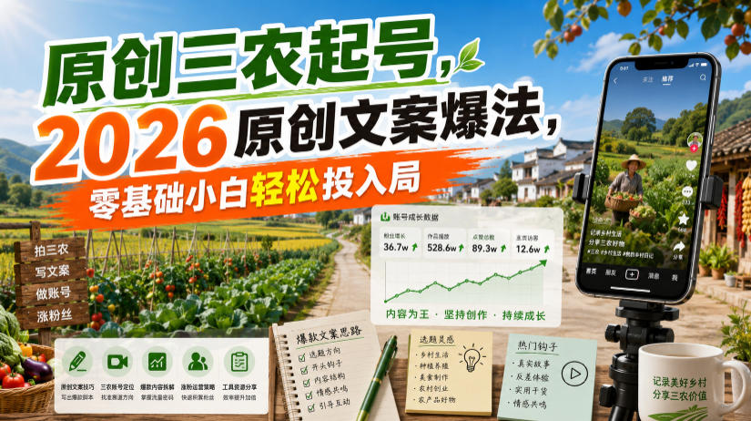 原创三农起号,2026原创文案爆法,零基础小白轻松投入局 1 原创三农起号,2026原创文案爆法,零基础小白轻松投入局