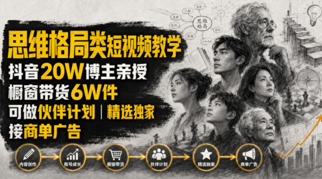 人性思维格局类短视频教学,抖音20W博主亲授,橱窗带货6W件,可做伙伴计划、精选独家、接商单广告 1 人性思维格局类短视频教学,抖音20W博主亲授,橱窗带货6W件,可做伙伴计划、精选独家、接商单广告