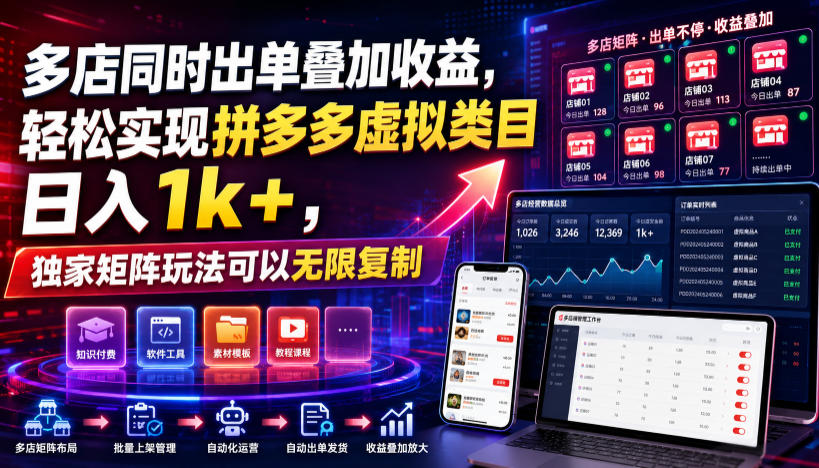 多店同时出单叠加收益,轻松实现拼多多虚拟类目日入1k+,独家矩阵玩法可以无限复制【揭秘】 1 多店同时出单叠加收益,轻松实现拼多多虚拟类目日入1k+,独家矩阵玩法可以无限复制【揭秘】