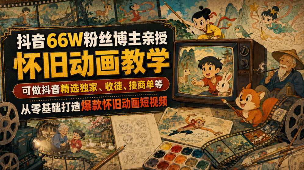 抖音66W粉丝博主亲授怀旧动画教学,可做抖音精选独家、收徒、接商单等,从零基础打造爆款怀旧动画短视频 1 抖音66W粉丝博主亲授怀旧动画教学,可做抖音精选独家、收徒、接商单等,从零基础打造爆款怀旧动画短视频