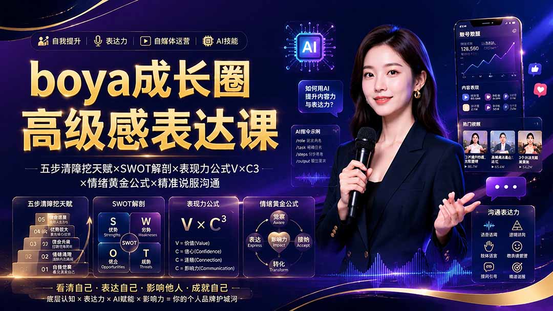 boya成长圈|内心成长高级表达AI自媒体三合一,消解内耗挖掘天赋,镜头沟通AI指令短视频全流程教学 1 20260729122731 6a69f1b3aec5e