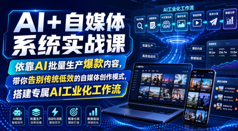 AI+自媒体系统实战课,依靠AI批量生产爆款内容,带你告别传统低效的自媒体创作模式,搭建专属AI工业化工作流 1 AI+自媒体系统实战课,依靠AI批量生产爆款内容,带你告别传统低效的自媒体创作模式,搭建专属AI工业化工作流