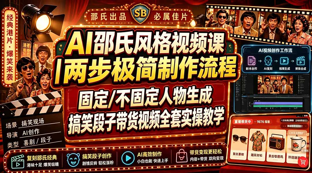 AI邵氏风格视频课|两步极简制作流程,固定/不固定人物生成,搞笑段子带货视频全套实操教学 1 20260729124430 6a69f5aec9edf