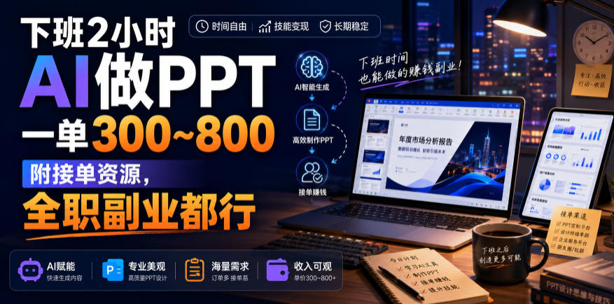 下班2小时AI做PPT,一单300~800,附接单资源,全职副业都行【揭秘】 1 下班2小时AI做PPT,一单300~800,附接单资源,全职副业都行【揭秘】