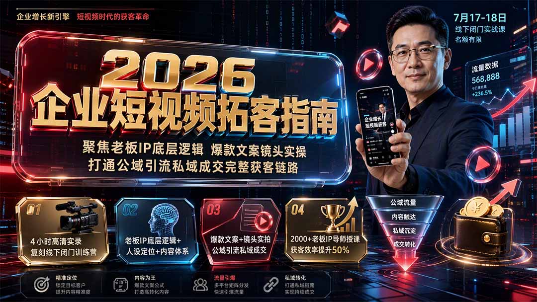 2026企业短视频拓客指南:聚焦老板IP底层逻辑,爆款文案镜头实操,打通公域引流私域成交完整获客链路 1 20260803073228 6a70440c77327