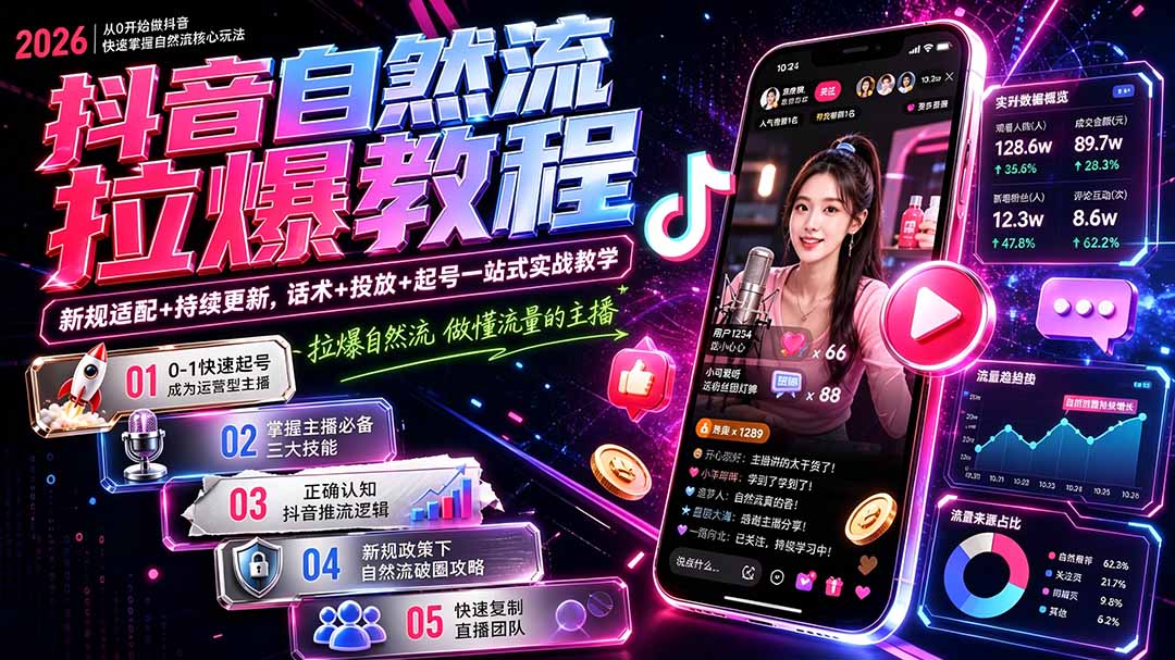 抖音自然流拉爆教程-更新7月:做懂流量的主播,新规适配+持续更新,话术+投放+起号一站式实战教学 1 20260803073514 6a7044b22d78d