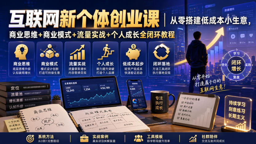互联网新个体创业课|从零搭建低成本小生意,商业思维+商业模式+流量实战+个人成长全闭环教程 1 互联网新个体创业课|从零搭建低成本小生意,商业思维+商业模式+流量实战+个人成长全闭环教程