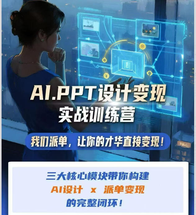 AI+PPT设计变现实战训练营,我们派单,让你的才华直接变现,三大核心模块带你构建Al设计x派单变现的完整闭环 1 AI+PPT设计变现实战训练营,我们派单,让你的才华直接变现,三大核心模块带你构建Al设计x派单变现的完整闭环