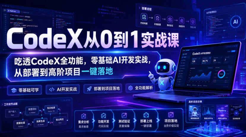 CodeX从0到1实战课,吃透CodeX全功能,零基础AI开发实战,从部署到高阶项目一键落地 1 CodeX从0到1实战课,吃透CodeX全功能,零基础AI开发实战,从部署到高阶项目一键落地