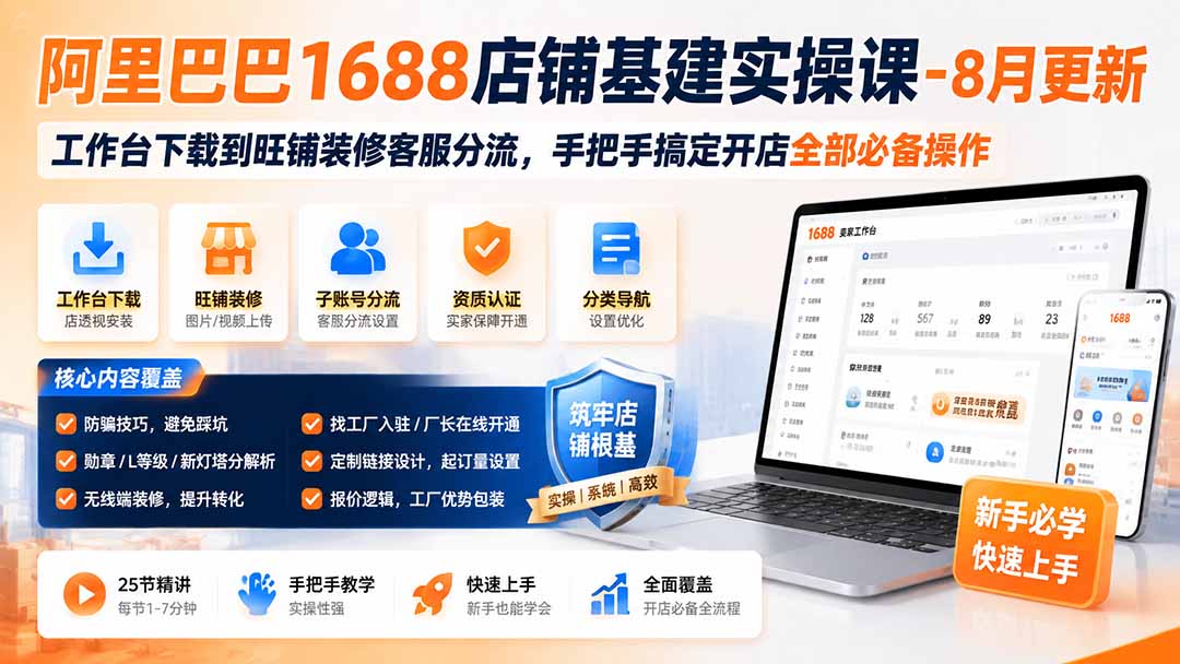 阿里巴巴1688店铺基建实操课-8月更新;工作台下载到旺铺装修客服分流,手把手搞定开店全部必备操作 1 20260809144832 6a78934006bf4